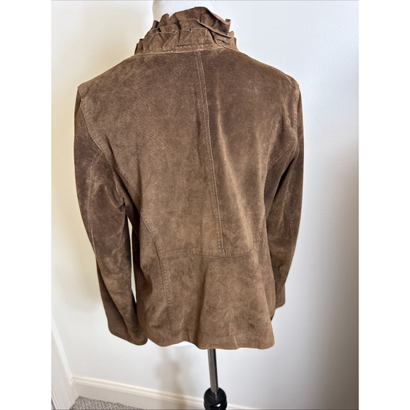 Chico's Genuine Leather Jacket Brown Suede Full Zip Size 1 - Picture 3 of 5